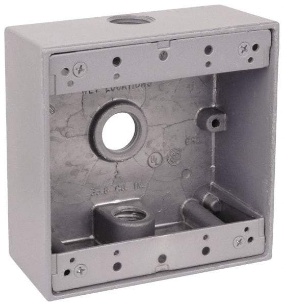 Thomas & Betts - 2 Gang, (3) 3/4" Knockouts, Aluminum Square Outlet Box - 4-9/16" Overall Height x 4-5/8" Overall Width x 2-1/16" Overall Depth, Weather Resistant - Americas Industrial Supply