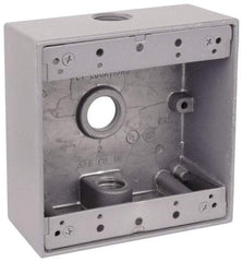 Thomas & Betts - 2 Gang, (3) 3/4" Knockouts, Aluminum Square Outlet Box - 4-9/16" Overall Height x 4-5/8" Overall Width x 2-1/16" Overall Depth, Weather Resistant - Americas Industrial Supply