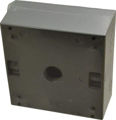 Thomas & Betts - 2 Gang, (3) 1/2" Knockouts, Aluminum Square Outlet Box - 4-9/16" Overall Height x 4-5/8" Overall Width x 2-1/16" Overall Depth, Weather Resistant - Americas Industrial Supply