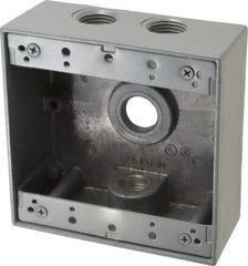 Thomas & Betts - 2 Gang, (4) 1/2" Knockouts, Aluminum Square Outlet Box - 4-9/16" Overall Height x 4-5/8" Overall Width x 2-1/16" Overall Depth, Weather Resistant - Americas Industrial Supply