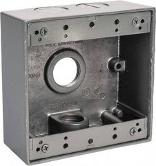 Thomas & Betts - 2 Gang, (4) 3/4" Knockouts, Aluminum Square Outlet Box - 4-9/16" Overall Height x 4-5/8" Overall Width x 2-1/16" Overall Depth, Weather Resistant - Americas Industrial Supply