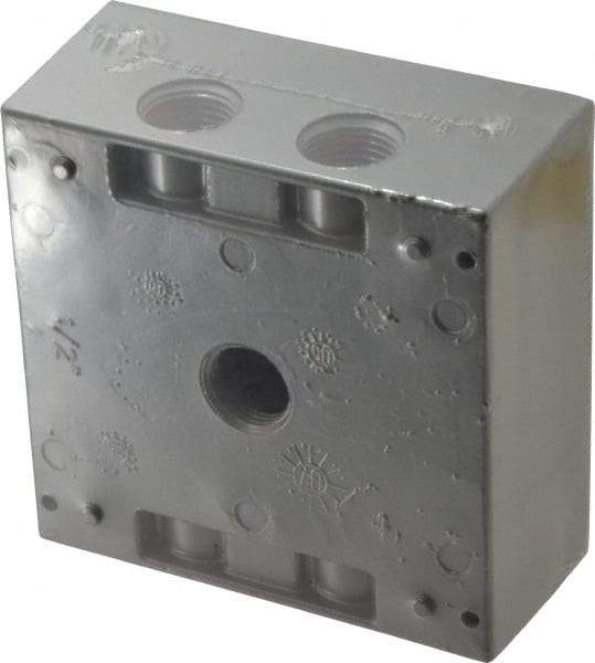 Thomas & Betts - 2 Gang, (5) 1/2" Knockouts, Aluminum Square Outlet Box - 4-9/16" Overall Height x 4-5/8" Overall Width x 2-1/16" Overall Depth, Weather Resistant - Americas Industrial Supply