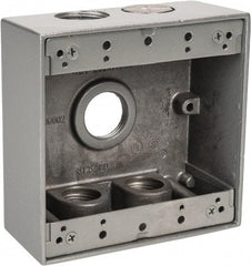 Thomas & Betts - 2 Gang, (5) 3/4" Knockouts, Aluminum Square Outlet Box - 4-9/16" Overall Height x 4-5/8" Overall Width x 2-1/16" Overall Depth, Weather Resistant - Americas Industrial Supply