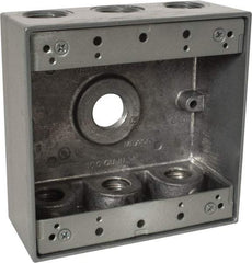 Thomas & Betts - 2 Gang, (7) 1/2" Knockouts, Aluminum Square Outlet Box - 4-9/16" Overall Height x 4-5/8" Overall Width x 2-1/16" Overall Depth, Weather Resistant - Americas Industrial Supply