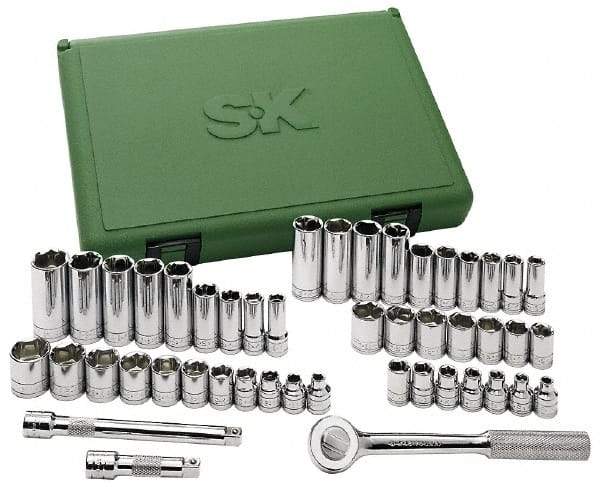 SK - 47 Piece 3/8" Drive Deep Well Socket Set - 6, 12 Points, 1/4" to 7/8" (6mm to 19mm) Range, Inch/Metric Measurement Standard - Americas Industrial Supply