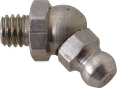 PRO-LUBE - 45° Head Angle, M6x1.0 Metric Stainless Steel Standard Grease Fitting - 9mm Hex, Zinc Plated Finish - Americas Industrial Supply