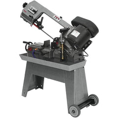 Jet - 7-1/2 x 5" Max Capacity, Manual Geared Head Horizontal Bandsaw - 85, 125 & 200 SFPM Blade Speed, 115/230 Volts, 45°, 0.5 hp, 1 Phase - Americas Industrial Supply