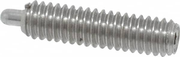 Vlier - 8-32, 5/8" Thread Length, 3/32" Plunger Projection, Stainless Steel Threaded Spring Plunger - 0.069 - 0.07" Max Plunger Diam, 5/8" Plunger Length, 2.7 Lb Init End Force, 7.3 Lb Final End Force - Americas Industrial Supply