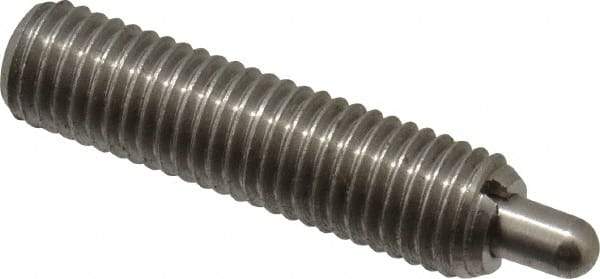 Vlier - 1/4-28, 1" Thread Length, 3/16" Plunger Projection, Stainless Steel Threaded Spring Plunger - 0.117 - 0.118" Max Plunger Diam, 1" Plunger Length, 3 Lb Init End Force, 13 Lb Final End Force - Americas Industrial Supply