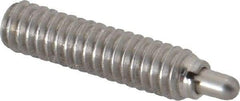 Vlier - 1/4-20, 1" Thread Length, 3/16" Plunger Projection, Stainless Steel Threaded Spring Plunger - 0.117 - 0.118" Max Plunger Diam, 1" Plunger Length, 1 Lb Init End Force, 4 Lb Final End Force - Americas Industrial Supply