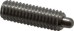 Vlier - 3/8-16, 1-1/8" Thread Length, 3/16" Plunger Projection, Stainless Steel Threaded Spring Plunger - 0.186 - 3/16" Max Plunger Diam, 1-1/8" Plunger Length, 5.5 Lb Init End Force, 14.5 Lb Final End Force - Americas Industrial Supply