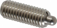 Vlier - 1/2-13, 1-1/4" Thread Length, 1/4" Plunger Projection, Stainless Steel Threaded Spring Plunger - 0.247 - 1/4" Max Plunger Diam, 1-1/4" Plunger Length, 2.7 Lb Init End Force, 9.3 Lb Final End Force - Americas Industrial Supply