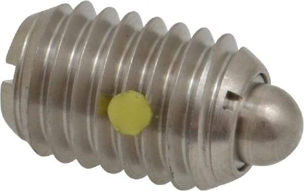 Vlier - 1/2-13, 3/4" Thread Length, 0.151" Plunger Projection, Stainless Steel Threaded Spring Plunger - 1/4" Max Plunger Diam, 0.75" Plunger Length, 5 Lb Init End Force, 28 Lb Final End Force - Americas Industrial Supply