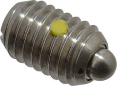 Vlier - 1/2-13, 3/4" Thread Length, 0.151" Plunger Projection, Stainless Steel Threaded Spring Plunger - 1/4" Max Plunger Diam, 0.75" Plunger Length, 1.75 Lb Init End Force, 5.5 Lb Final End Force - Americas Industrial Supply