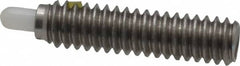 Vlier - 1/4-20, 1" Thread Length, 3/16" Plunger Projection, Stainless Steel Threaded Spring Plunger - 0.116 - 0.118" Max Plunger Diam, 1" Plunger Length, 1 Lb Init End Force, 4 Lb Final End Force - Americas Industrial Supply