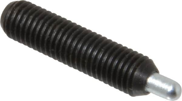 Vlier - 1/4-28, 1" Thread Length, 3/16" Plunger Projection, Steel Threaded Spring Plunger - 0.117 - 0.118" Max Plunger Diam, 1" Plunger Length, 1 Lb Init End Force, 4 Lb Final End Force, 0.079" Hex - Americas Industrial Supply