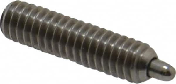 Vlier - 8-32, 5/8" Thread Length, 3/32" Plunger Projection, Stainless Steel Threaded Spring Plunger - 0.069 - 0.07" Max Plunger Diam, 5/8" Plunger Length, 2.7 Lb Init End Force, 7.3 Lb Final End Force, 0.063" Hex - Americas Industrial Supply