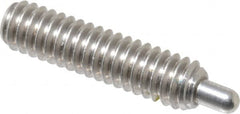 Vlier - 1/4-20, 1" Thread Length, 3/16" Plunger Projection, Stainless Steel Threaded Spring Plunger - 0.117 - 0.118" Max Plunger Diam, 1" Plunger Length, 3 Lb Init End Force, 13 Lb Final End Force, 0.079" Hex - Americas Industrial Supply