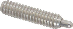 Vlier - 1/4-20, 1" Thread Length, 3/16" Plunger Projection, Stainless Steel Threaded Spring Plunger - 0.117 - 0.118" Max Plunger Diam, 1" Plunger Length, 1 Lb Init End Force, 4 Lb Final End Force, 0.079" Hex - Americas Industrial Supply