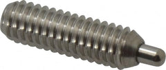 Vlier - 5/16-18, 1" Thread Length, 3/16" Plunger Projection, Stainless Steel Threaded Spring Plunger - 0.133 - 0.135" Max Plunger Diam, 1" Plunger Length, 3 Lb Init End Force, 15 Lb Final End Force, 0.093" Hex - Americas Industrial Supply