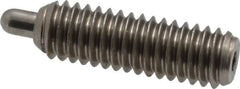 Vlier - 5/16-18, 1" Thread Length, 3/16" Plunger Projection, Stainless Steel Threaded Spring Plunger - 0.133 - 0.135" Max Plunger Diam, 1" Plunger Length, 3 Lb Init End Force, 15 Lb Final End Force, 0.093" Hex - Americas Industrial Supply