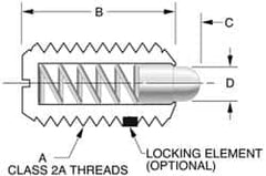 Vlier - 5/8-11, 1-1/16" Thread Length, 0.215" Plunger Projection, Steel Threaded Spring Plunger - 0.31" Max Plunger Diam, 1.062" Plunger Length, 7 Lb Init End Force, 50 Lb Final End Force - Americas Industrial Supply