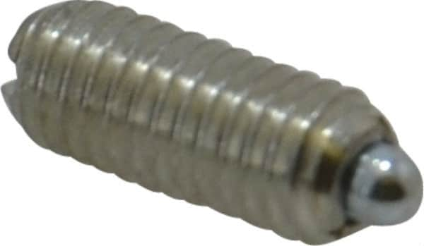 Vlier - 10-32, 0.468" Thread Length, 0.065" Plunger Projection, Steel Threaded Spring Plunger - 0.093" Max Plunger Diam, 0.468" Plunger Length, 0.75 Lb Init End Force, 2.5 Lb Final End Force - Americas Industrial Supply