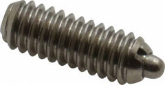 Vlier - 8-32, 7/16" Thread Length, 0.052" Plunger Projection, Stainless Steel Threaded Spring Plunger - 0.07" Max Plunger Diam, 0.437" Plunger Length, 0.5 Lb Init End Force, 1.5 Lb Final End Force - Americas Industrial Supply