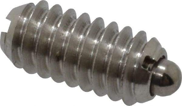 Vlier - 1/4-20, 17/32" Thread Length, 0.078" Plunger Projection, Stainless Steel Threaded Spring Plunger - 0.119" Max Plunger Diam, 0.531" Plunger Length, 3 Lb Init End Force, 10.5 Lb Final End Force - Americas Industrial Supply