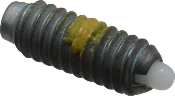 Vlier - 8-32, 7/16" Thread Length, 0.052" Plunger Projection, Steel Threaded Spring Plunger - 0.07" Max Plunger Diam, 0.437" Plunger Length, 1.5 Lb Init End Force, 4.75 Lb Final End Force - Americas Industrial Supply