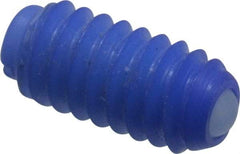 Vlier - 1/4-20, 0.125" Ball Diam, 0.531" Body Length, 0.03" Max Ball Reach, Threaded Ball Plunger - Delrin Body, Nylon Ball, 1 Lb Initial End Force, 2.5 Lb Final End Force - Americas Industrial Supply