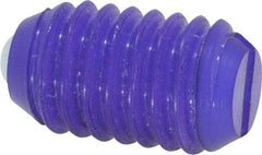 Vlier - 3/8-16, 0.187" Ball Diam, 0.625" Body Length, 0.053" Max Ball Reach, Threaded Ball Plunger - Delrin Body, Nylon Ball, 2.5 Lb Initial End Force, 5 Lb Final End Force - Americas Industrial Supply