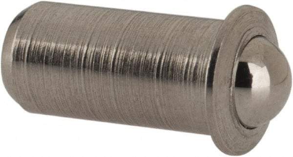 Vlier - 0.0394" Body Length x 3/16" Body Diam, 2 Lb Init to 5 Lb Final End Force, Stainless Steel Press Fit Ball Plunger - 5/32" Ball Diam, 0.058" Max Ball Reach, 0.04" Flange Thickness - Americas Industrial Supply