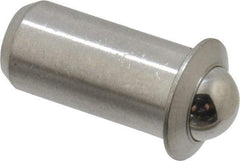 Vlier - 0.0786" Body Length x 3/8" Body Diam, 5 Lb Init to 14 Lb Final End Force, Stainless Steel Press Fit Ball Plunger - 5/16" Ball Diam, 0.11" Max Ball Reach, 0.078" Flange Thickness - Americas Industrial Supply