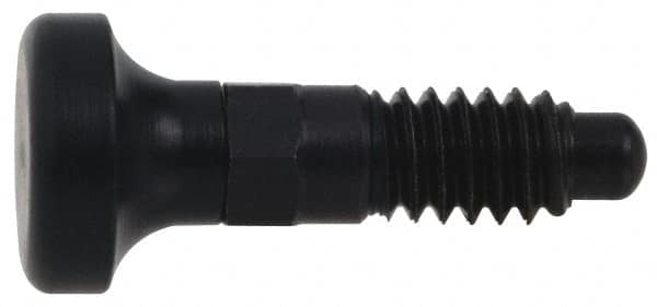 Vlier - 1/4-20, 0.16" Max Plunger Diam, 0.12 Lb Init to 0.36 Lb Final End Force, Knob Handle Plunger - Delrin Knob, 0.63" Body Length, 1/2" Length Under Head/Shoulder, 0.13" Plunger Projection - Americas Industrial Supply