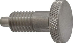 Vlier - 1/2-13, 0.65" Thread Length, 1/4 to 1/4" Max Plunger Diam, 0.5 Lb Init to 4 Lb Final End Force, Locking Knob Handle Plunger - Knurled Knob, 0.9" Length Under Head/Shoulder, 1/4" Plunger Projection - Americas Industrial Supply