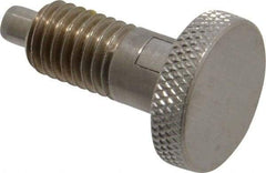 Vlier - 1/2-13, 0.65" Thread Length, 1/4 to 1/4" Max Plunger Diam, 0.5 Lb Init to 4 Lb Final End Force, Locking Knob Handle Plunger - Knurled Knob, 0.9" Length Under Head/Shoulder, 1/4" Plunger Projection - Americas Industrial Supply