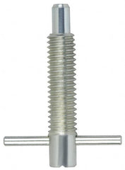 Vlier - 1/4-20 Thread, 1" Body Length, 1/4" Plunger Projection, 0.155" Plunger Diam, Steel, Locking T Handle Plunger - 0.8" Thread Length, 1.13" Handle Length, 1.14" Plunger Length, 1 Lb Initial End Force, 2-1/2 Lb Final End Force, - Americas Industrial Supply