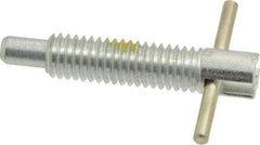 Vlier - 3/8-16 Thread, 2" Body Length, 3/8" Plunger Projection, 0.233" Plunger Diam, Steel, Locking T Handle Plunger - 1.2" Thread Length, 1-1/2" Handle Length, 1.68" Plunger Length, 2 Lb Initial End Force, 4 Lb Final End Force, Locking Element - Americas Industrial Supply