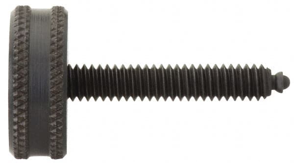 Vlier - 5/16-18 Knurled Shoulderless Swivel Pad Tip Steel Thumb Screw - 2-7/16" OAL, 1-1/8" Head Diam x 7/16" Head Height, Black Oxide Finish - Americas Industrial Supply