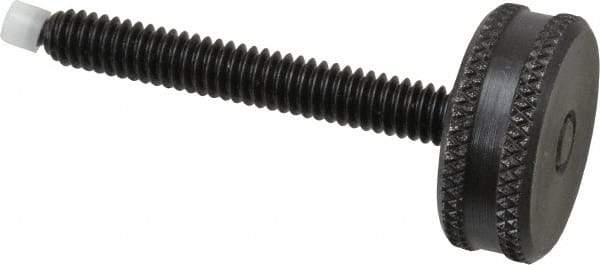 Vlier - 1/4-20 Knurled Shoulderless Swivel Pad Tip Steel Thumb Screw - 2-3/8" OAL, 1" Head Diam x 3/8" Head Height, Black Oxide Finish - Americas Industrial Supply