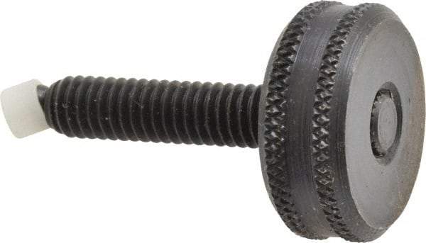 Vlier - 5/16-18 Knurled Shoulderless Swivel Pad Tip Steel Thumb Screw - 1-15/16" OAL, 1-1/8" Head Diam x 7/16" Head Height, Black Oxide Finish - Americas Industrial Supply
