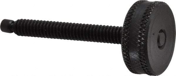 Vlier - 1/4-20 Knurled Shoulderless Swivel Pad Tip Steel Thumb Screw - 2-3/8" OAL, 1" Head Diam x 3/8" Head Height, Black Oxide Finish - Americas Industrial Supply