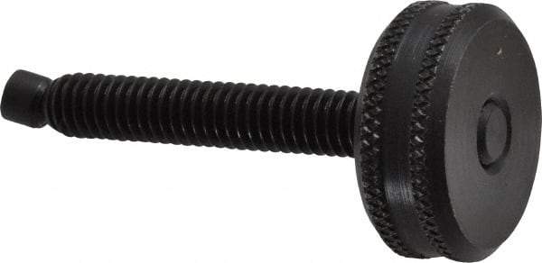 Vlier - 5/16-18 Knurled Shoulderless Swivel Pad Tip Steel Thumb Screw - 2-7/16" OAL, 1-1/8" Head Diam x 7/16" Head Height, Black Oxide Finish - Americas Industrial Supply