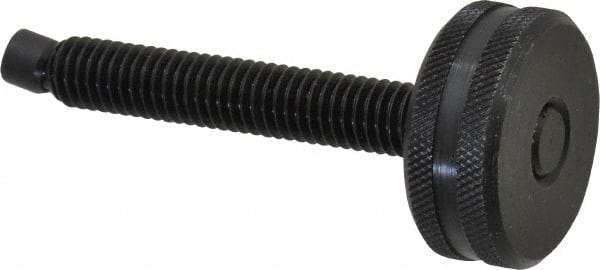 Vlier - 3/8-16 Knurled Shoulderless Swivel Pad Tip Steel Thumb Screw - 3" OAL, 1-1/4" Head Diam x 1/2" Head Height, Black Oxide Finish - Americas Industrial Supply