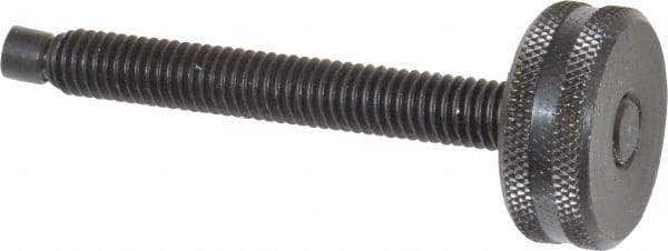 Vlier - 3/8-16 Knurled Shoulderless Swivel Pad Tip Steel Thumb Screw - 3-1/2" OAL, 1-1/4" Head Diam x 1/2" Head Height, Black Oxide Finish - Americas Industrial Supply