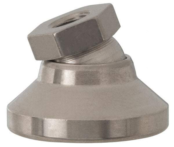 Vlier - 4500 Lb Capacity, 5/8-11 Thread, 1-1/4" OAL, Stainless Steel Stud, Tapped Pivotal Socket Mount Leveling Pad - 2-1/2" Base Diam, Elastomer Pad, 7/8" Hex - Americas Industrial Supply