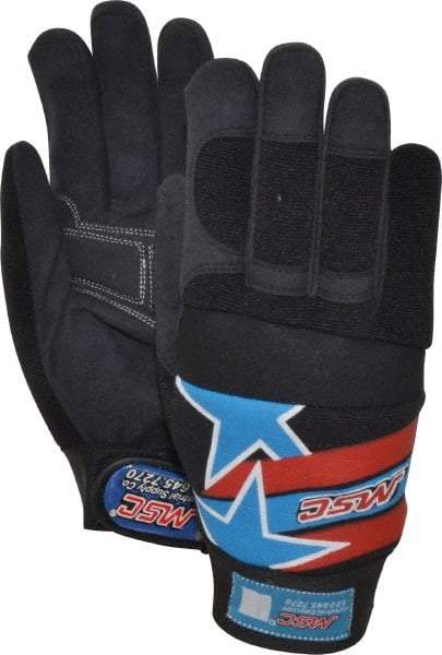 MSC - Size L (9) Amara with Padding Anti-Vibration/Impact Protection Work Gloves - For Mechanic's & Lifting, Uncoated, Hook & Loop Cuff, Full Fingered, Stars & Stripes, Paired - Americas Industrial Supply