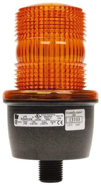 Federal Signal Corp - 12 to 48 VDC, 4X NEMA Rated, Strobe Tube, Amber, Low Profile Mini Strobe Light - 65 to 95 Flashes per min, 1/2 Inch Pipe, 3-1/8 Inch Diameter, 5.8 Inch High, IP66 Ingress Rating, Pipe Mount - Americas Industrial Supply