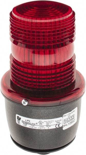 Federal Signal Corp - 12 to 48 VDC, 4X NEMA Rated, Strobe Tube, Red, Low Profile Mini Strobe Light - 65 to 95 Flashes per min, 1/2 Inch Pipe, 3-1/8 Inch Diameter, 5.8 Inch High, IP66 Ingress Rating, Pipe Mount - Americas Industrial Supply